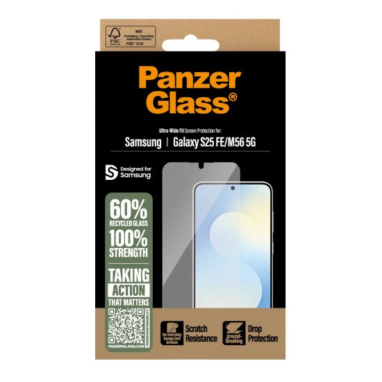 PanzerGlass ® Screen Protector Samsung Galaxy S25 FE 5G | M56 5G | Ultra-Wide Fit Protection d'écran transparent 1 pièce(s)