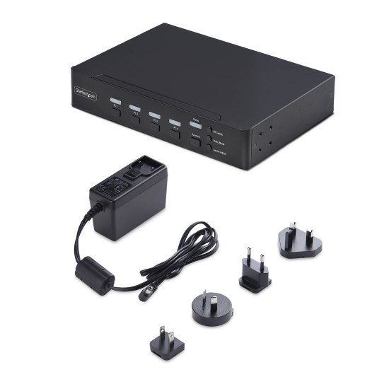 StarTech.com Switch KVM DisplayPort à 4 Ports avec Fonction Mouse Roaming et Multi-View / Picture-in-Picture, 4K 60 Hz, Hub USB 3.0 (5 Gbps), Contrôle par Raccourcis Clavier, Conforme TAA