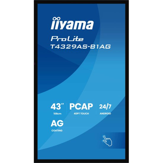 iiyama T4329AS-B1AG Écran d'affichage dynamique Écran plat interactif 108 cm (42.5") LED Wifi 500 cd/m² 4K Ultra HD Noir Écran tactile Intégré dans le processeur Android 24/7 iiyama T4329AS-B1AG Écran d'affichage dynamique Écran plat interactif 108 cm (42.5") LED Wifi 500 cd/m² 4K Ultra HD Noir Écran tactile Intégré dans le processeur Android 24/7