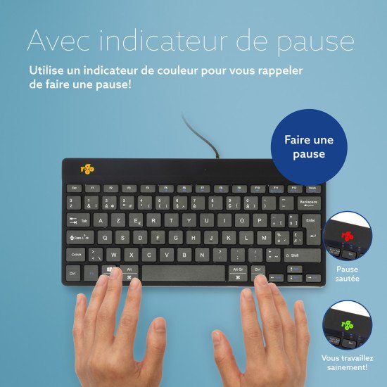 R-Go Tools Clavier ergonomique R-Go Compact Break, clavier compact avec logiciel de pause, AZERTY (BE), filaire, noir