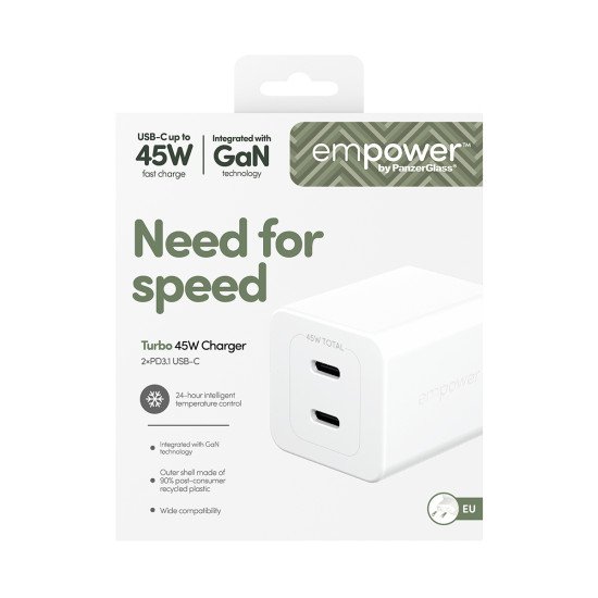PanzerGlass empower by ® Turbo 45W Charger incl. 2 x USB-C | EU Plug | Silver White Protection d'écran transparent Universel 1 pièce(s)