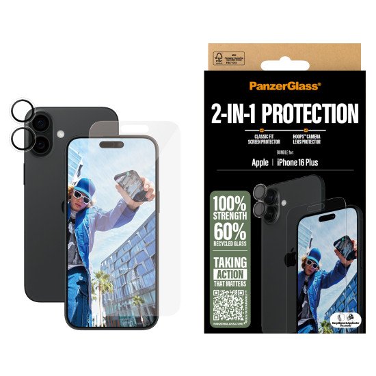 PanzerGlass ® 2-in-1 Bundle iPhone 16 Plus Protection d'écran transparent Apple 1 pièce(s)