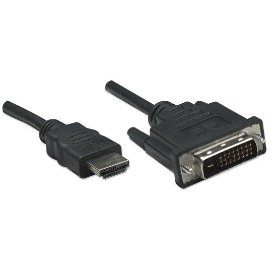 Manhattan Câble HDMI vers DVI-D 24+1, Dual Link, 1 m, mâle à mâle, compatible DVI-D, noir, garantie à vie, équivalent à HDDVIMM1M