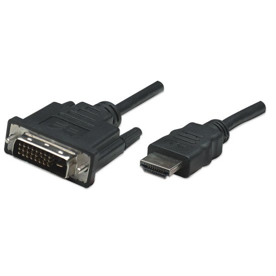 Manhattan Câble HDMI vers DVI-D 24+1, Dual Link, 1 m, mâle à mâle, compatible DVI-D, noir, garantie à vie, équivalent à HDDVIMM1M