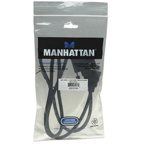 Manhattan Câble HDMI vers DVI-D 24+1, Dual Link, 1 m, mâle à mâle, compatible DVI-D, noir, garantie à vie, équivalent à HDDVIMM1M