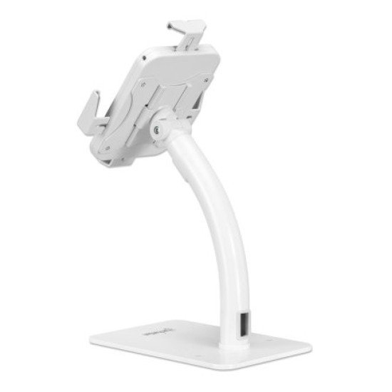 Manhattan Support antivol de bureau pour tablette/iPad, universel, rotation 360°, inclinaison +20° à -110°, verrouillable, blanc, tablettes 7,9"–11"