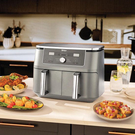 Ninja DZ400EU friteuse Double 9,5 L Autonome 2470 W Friteuse d'air chaud Gris Ninja DZ400EU friteuse Double 9,5 L Autonome 2470 W Friteuse d'air chaud Gris