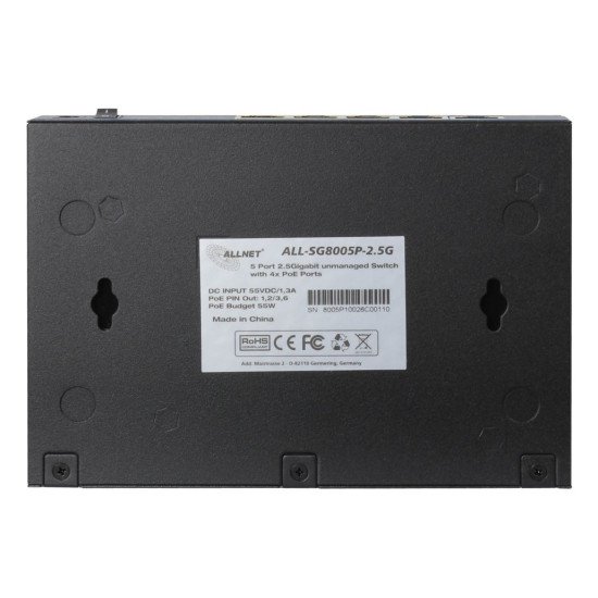 ALLNET 201875 Non-géré 2.5G Ethernet (100/1000/2500) Connexion Ethernet POE Montage sur le bureau ou sur le mur Noir ALLNET 201875 Non-géré 2.5G Ethernet (100/1000/2500) Connexion Ethernet POE Montage sur le bureau ou sur le mur Noir
