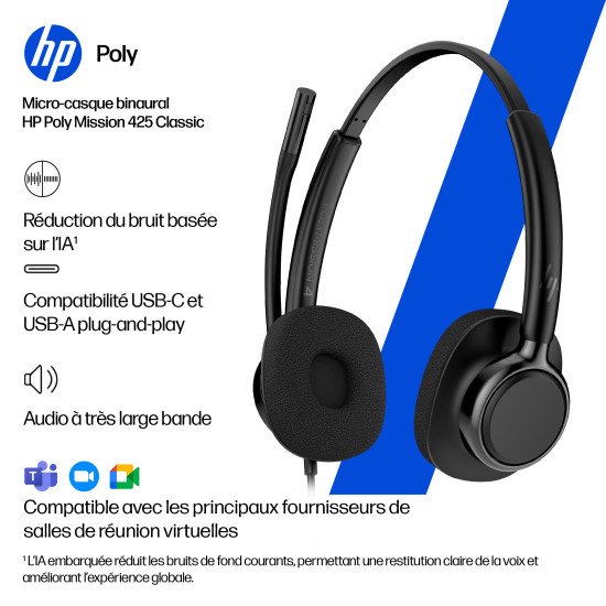 HP Poly Micro-casque filaire USB binaural Mission 425 Classic (en vrac)