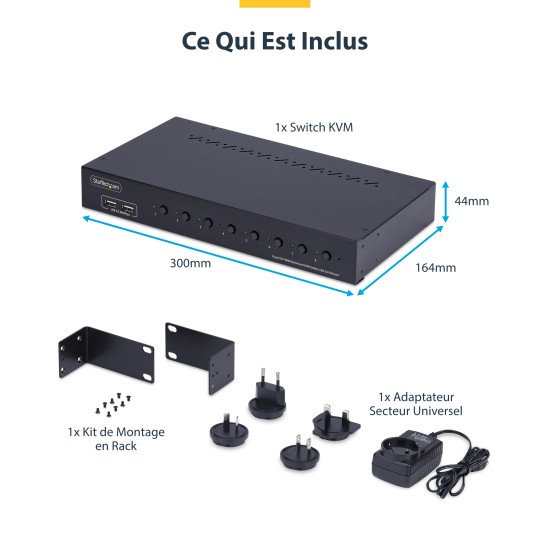 StarTech.com Commutateur KVM DisplayPort 8 Ports avec Kit de Montage en Rack 1U, DP 1.2 4K 60Hz, Commutation par Bouton-Poussoir, Switch 8 Ports, Hub USB 4 Ports, Indépendant de l'OS, Conforme TAA StarTech.com Commutateur KVM DisplayPort 8 Ports avec Kit de Montage en Rack 1U, DP 1.2 4K 60Hz, Commutation par Bouton-Poussoir, Switch 8 Ports, Hub USB 4 Ports, Indépendant de l'OS, Conforme TAA