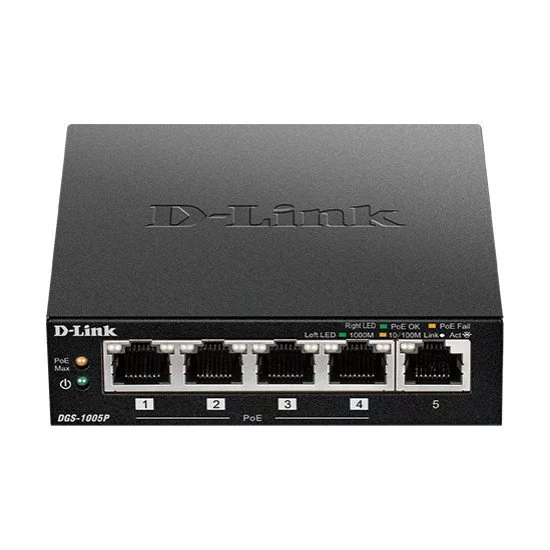 D-Link DGS-1005P commutateur réseau Non-géré L2 Gigabit Ethernet (10/100/1000) Noir Connexion Ethernet, supportant l'alimentation via ce port (PoE) D-Link DGS-1005P commutateur réseau Non-géré L2 Gigabit Ethernet (10/100/1000) Noir Connexion Ethernet, supportant l'alimentation via ce port (PoE)