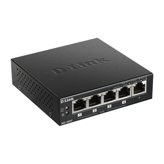 D-Link DGS-1005P commutateur réseau Non-géré L2 Gigabit Ethernet (10/100/1000) Noir Connexion Ethernet, supportant l'alimentation via ce port (PoE)