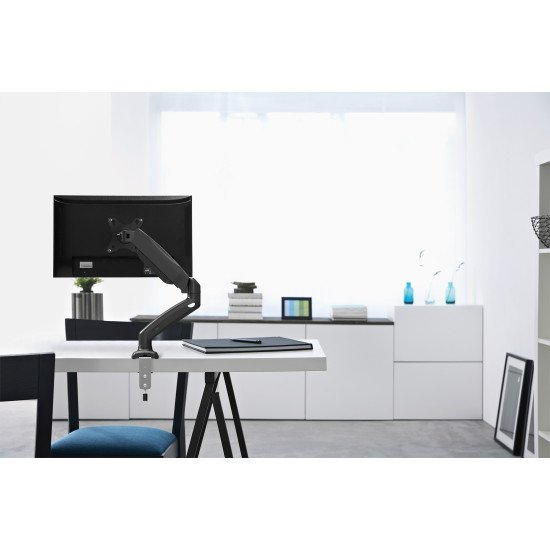 Manhattan Support de bureau pour TV/moniteurs (bras à ressort à Bras articulé), écrans 13" à 27", fixation à l'arrière par pince ou passe-câble, Compatibilité VESA : 75x75 et 100x100 mm (vérifiez les dimensions des quatre trous de fixation à l'a