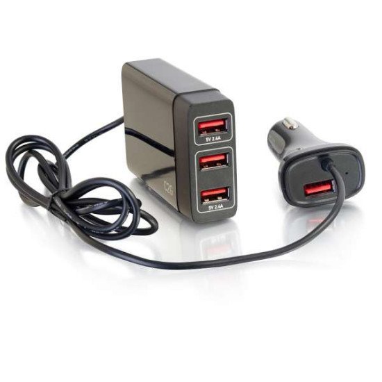 C2G Chargeur voiture USB 4 ports avec rallonge pour les passagers