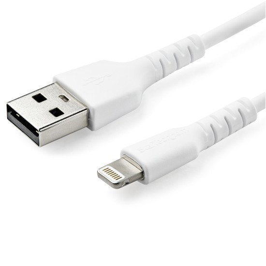 StarTech.com Câble USB-A vers Lightning Blanc Robuste 1m - Câble de Charge/Synchronisation de Type A vers Lightning en Fibre Aramide - iPad/iPhone 12 - Certifié Apple MFi