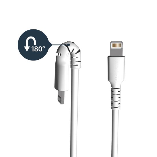 StarTech.com Câble USB-A vers Lightning Blanc Robuste 1m - Câble de Charge/Synchronisation de Type A vers Lightning en Fibre Aramide - iPad/iPhone 12 - Certifié Apple MFi