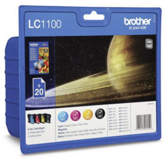 Brother LC1100 Value-Pack + 20x BP71 cartouche d'encre Original Noir, Cyan, Magenta, Jaune Multipack