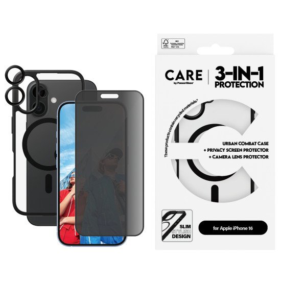 PanzerGlass CARE by ® Flagship 3-in-1 Privacy Bundle iPhone 16 Protection d'écran transparent Apple 1 pièce(s) PanzerGlass CARE by ® Flagship 3-in-1 Privacy Bundle iPhone 16 Protection d'écran transparent Apple 1 pièce(s)