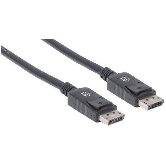 Manhattan Câble DisplayPort 1.2, 4K à 60 Hz, 1 m, mâle à mâle, connecteurs avec verrouillage, entièrement blindé, noir, garantie à vie, équivalent à DISPL1M