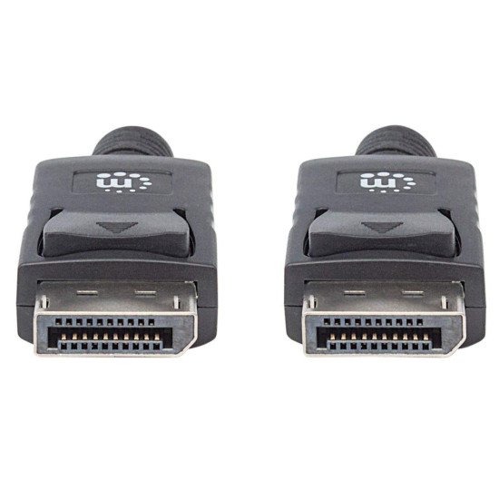 Manhattan Câble DisplayPort 1.2, 4K à 60 Hz, 1 m, mâle à mâle, connecteurs avec verrouillage, entièrement blindé, noir, garantie à vie, équivalent à DISPL1M