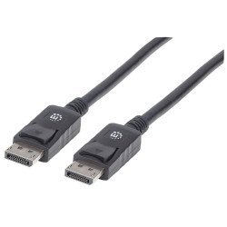 Manhattan Câble DisplayPort 1.2, 4K à 60 Hz, 1 m, mâle à mâle, connecteurs avec verrouillage, entièrement blindé, noir, garantie à vie, équivalent à DISPL1M