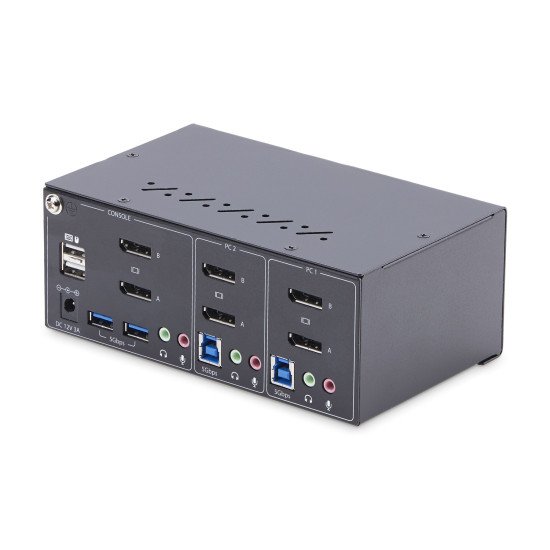 StarTech.com Switch KVM 2 Ports pour Deux Moniteurs, 4K60Hz, 2 Ports USB 5Gbps, 2 Ports USB 2.0 HID - Commutateur KVM DisplayPort avec Commutation par Touches, Conforme TAA - Protection ESD Niveau 3