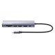 Manhattan Dock/hub USB-C avec lecteur de cartes, 5 ports : Ethernet, HDMI, 2x USB-A + USB-C, avec Power Delivery (PD) 100 W - nécessite un chargeur USB-C externe (non inclus). Alimenté par USB (aucune alimentation externe requise) lorsque le PD n'est pas 