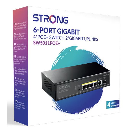 Strong SW5011POE+ commutateur réseau Gigabit Ethernet (10/100/1000) Connexion Ethernet POE Montage sur le bureau ou sur le mur Noir