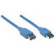 Manhattan Rallonge USB-A vers USB-A, 2 m, mâle vers femelle, 5 Gbit/s (USB 3.2 Gen1 / USB 3.0), bleu, garantie à vie, équivalent à USB3SEXT2MBK (sauf la couleur)