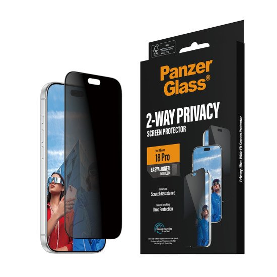 PanzerGlass ® 2-Way Privacy Screen Protector iPhone 2026 Pro | Ultra-Wide Fit w. EasyAligner Protection d'écran transparent 1 pièce(s)