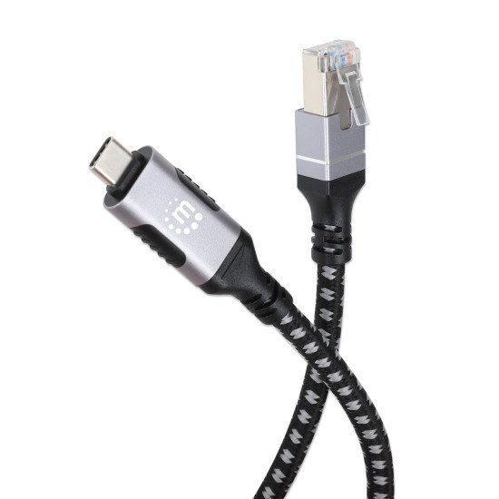 Manhattan Câble USB-C vers réseau Gigabit RJ45 (10/100/1000), 2 m, Ethernet multi-gigabit, noir/argent, garantie 3 ans