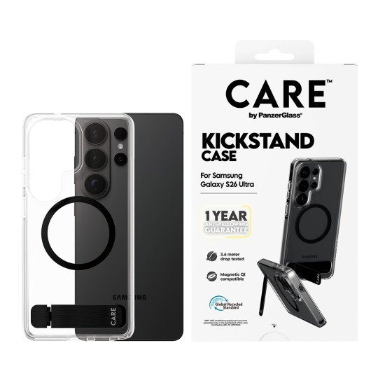 PanzerGlass CARE™ by ® Urban Explorer Case Transparent w. Black Kickstand & Qi Samsung Galaxy S26 Ultra coque de protection pour téléphones portables Housse