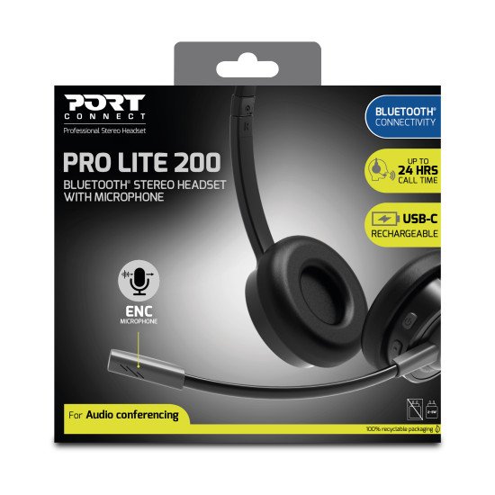 Port Designs PORT Connect Pro Lite 200 Casque Avec fil &sans fil Arceau Appels/Musique USB Type-C Bluetooth Noir