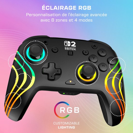 Turtle Beach Afterglow Wave Noir Manette de gaming RGB sans fil Sous licence officielle pour Nintendo Switch 2