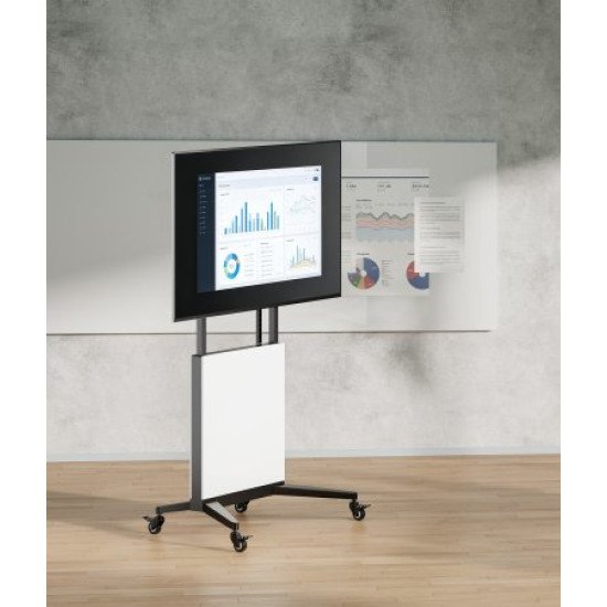 Manhattan Support trolley pour téléviseurs et moniteurs de 60 à 100 pouces, hauteur réglable sans outil de 1240 à 1560 mm, VESA 200x200 à 1000x600 mm, charge max. 80 kg, vérifiez les quatre trous de montage au dos de l'écran