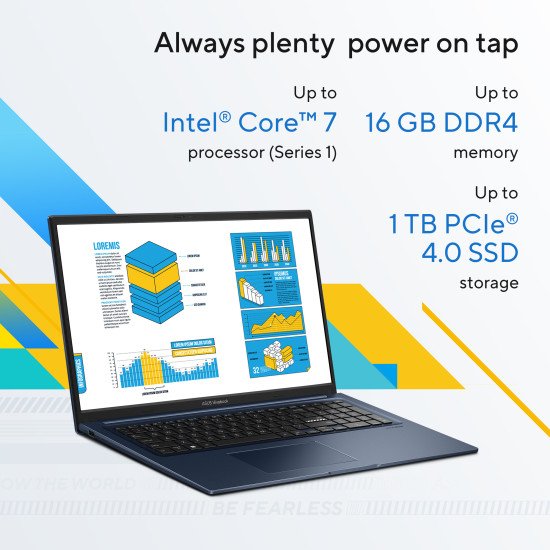 ASUS Vivobook 17 X1704VA-AU836W Intel Core 5 120U Ordinateur portable 43,9 cm (17.3") Full HD 16 Go DDR4-SDRAM 512 Go SSD Wi-Fi 6 (802.11ax) Windows 11 Home Belge Bleu