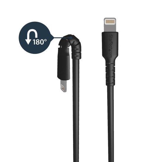 StarTech.com Câble USB-A vers Lightning Noir Robuste 2m - Câble de Charge/Synchronisation de Type A vers Lightning en Fibre Aramide - iPad/iPhone 12 - Certifié Apple MFi