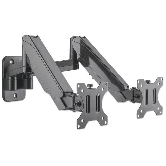 Manhattan Support mural double pour TV/moniteurs (Bras articulé à vérin à gaz), écrans 17" à 32", Compatibilité VESA : 75x75 et 100x100 mm (vérifiez les dimensions des quatre trous de fixation à l'arrière), charge max. 8 kg par écran, noir
