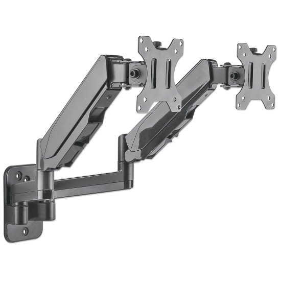 Manhattan Support mural double pour TV/moniteurs (Bras articulé à vérin à gaz), écrans 17" à 32", Compatibilité VESA : 75x75 et 100x100 mm (vérifiez les dimensions des quatre trous de fixation à l'arrière), charge max. 8 kg par écran, noir