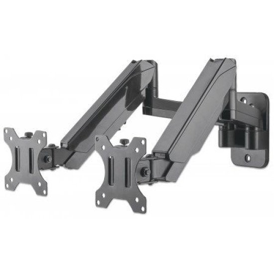 Manhattan Support mural double pour TV/moniteurs (Bras articulé à vérin à gaz), écrans 17" à 32", Compatibilité VESA : 75x75 et 100x100 mm (vérifiez les dimensions des quatre trous de fixation à l'arrière), charge max. 8 kg par écran, noir