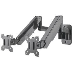 Manhattan Support mural double pour TV/moniteurs (Bras articulé à vérin à gaz), écrans 17" à 32", Compatibilité VESA : 75x75 et 100x100 mm (vérifiez les dimensions des quatre trous de fixation à l'arrière), charge max. 8 kg par écran, noir