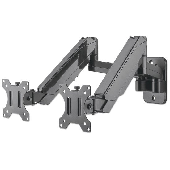 Manhattan Support mural double pour TV/moniteurs (Bras articulé à vérin à gaz), écrans 17" à 32", Compatibilité VESA : 75x75 et 100x100 mm (vérifiez les dimensions des quatre trous de fixation à l'arrière), charge max. 8 kg par écran, noir