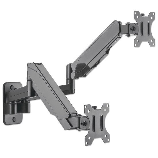 Manhattan Support mural double pour TV/moniteurs (Bras articulé à vérin à gaz), écrans 17" à 32", Compatibilité VESA : 75x75 et 100x100 mm (vérifiez les dimensions des quatre trous de fixation à l'arrière), charge max. 8 kg par écran, noir