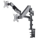 Manhattan Support de bureau double pour TV/moniteurs (bras à vérin gaz à Bras articulé), écrans 10" à 27", fixation à l'arrière par pince ou passe-câble, Compatibilité VESA : 75x75 et 100x100 mm (vérifiez les dimensions des quatre trous de fixat