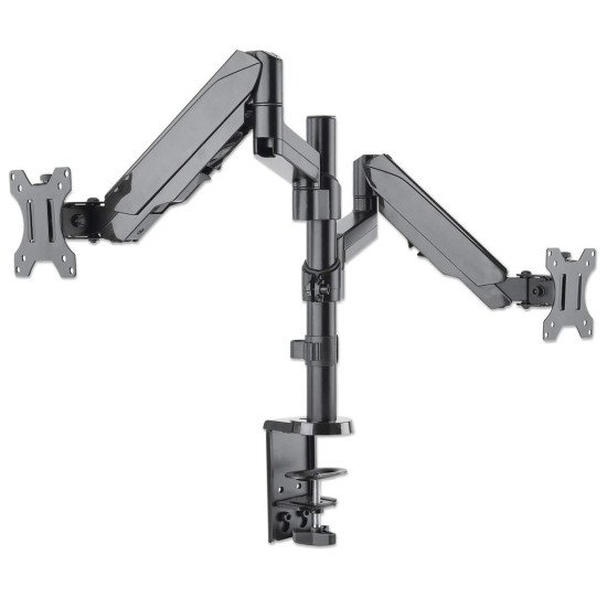 Manhattan Support de bureau double pour TV/moniteurs (bras à vérin gaz à Bras articulé), écrans 10" à 27", fixation à l'arrière par pince ou passe-câble, Compatibilité VESA : 75x75 et 100x100 mm (vérifiez les dimensions des quatre trous de fixat