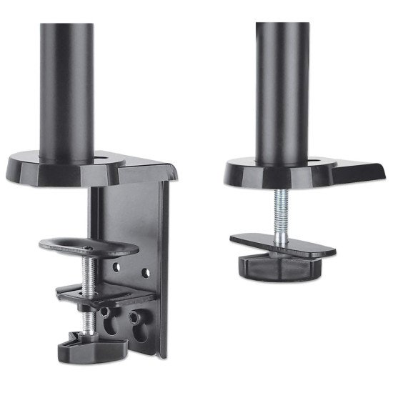 Manhattan Support de bureau double pour TV/moniteurs (bras à vérin gaz à Bras articulé), écrans 10" à 27", fixation à l'arrière par pince ou passe-câble, Compatibilité VESA : 75x75 et 100x100 mm (vérifiez les dimensions des quatre trous de fixat