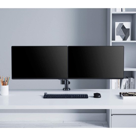 Manhattan Support de bureau double pour TV/moniteurs (bras à vérin gaz à Bras articulé), écrans 10" à 27", fixation à l'arrière par pince ou passe-câble, Compatibilité VESA : 75x75 et 100x100 mm (vérifiez les dimensions des quatre trous de fixat