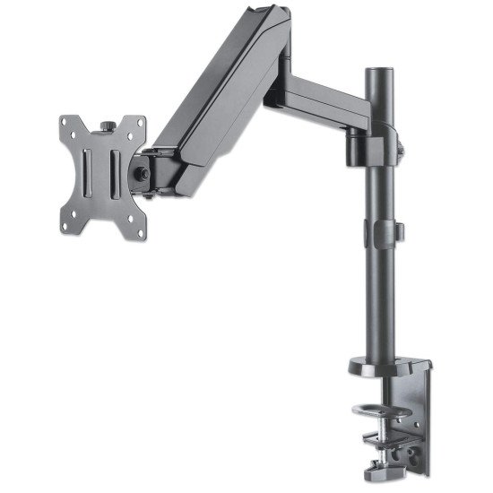 Manhattan Support de bureau TV/moniteur (Bras articulé à vérin à gaz), écrans 13"–27", pince ou passe-câble, Compatibilité VESA : 75x75 et 100x100 mm (vérifiez les dimensions des quatre trous de fixation à l'arrière), charge max. 8 kg