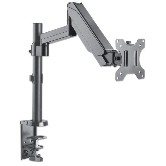 Manhattan Support de bureau TV/moniteur (Bras articulé à vérin à gaz), écrans 13"–27", pince ou passe-câble, Compatibilité VESA : 75x75 et 100x100 mm (vérifiez les dimensions des quatre trous de fixation à l'arrière), charge max. 8 kg