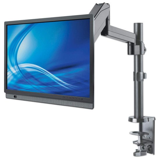 Manhattan Support de bureau TV/moniteur (Bras articulé à vérin à gaz), écrans 13"–27", pince ou passe-câble, Compatibilité VESA : 75x75 et 100x100 mm (vérifiez les dimensions des quatre trous de fixation à l'arrière), charge max. 8 kg